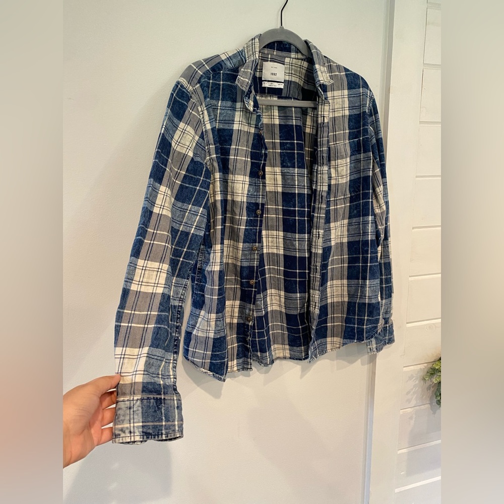 Zara Men’s zip code 1992 plaid denim shirt